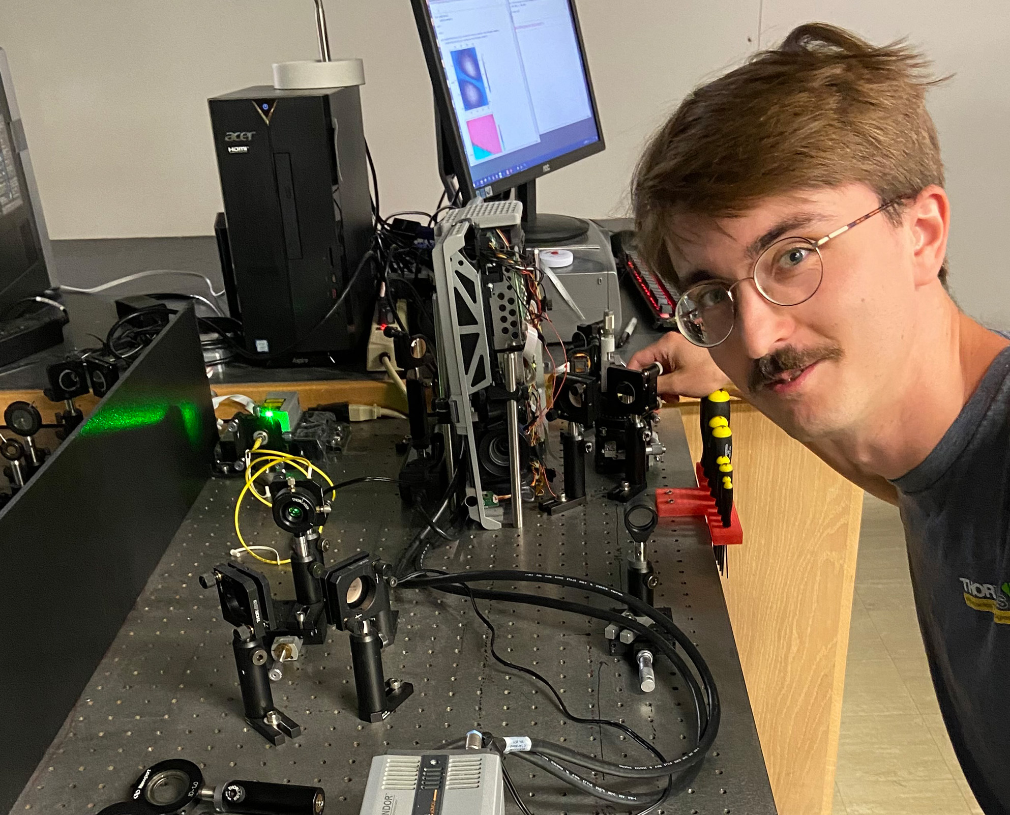 Student in optical lab