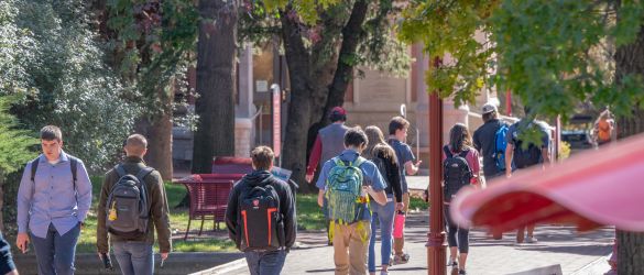 Students walking across campus