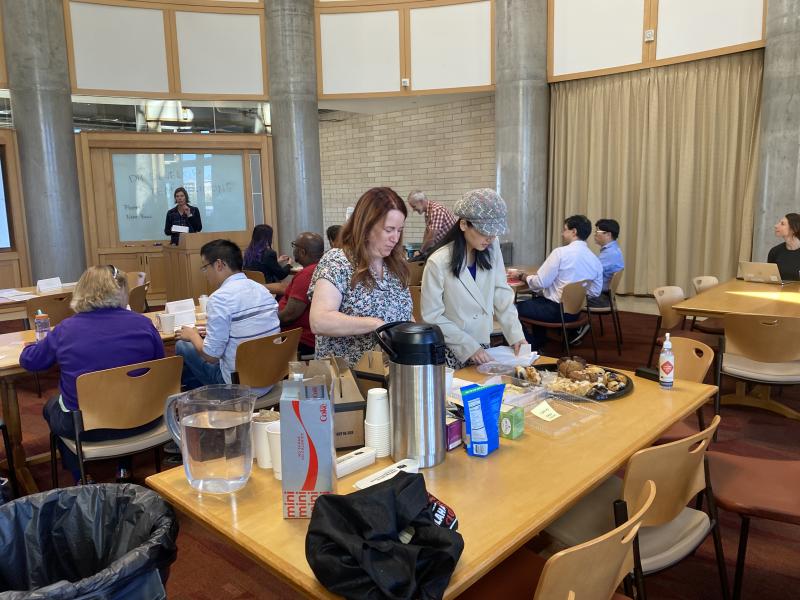 Faculty visiting the coffee station