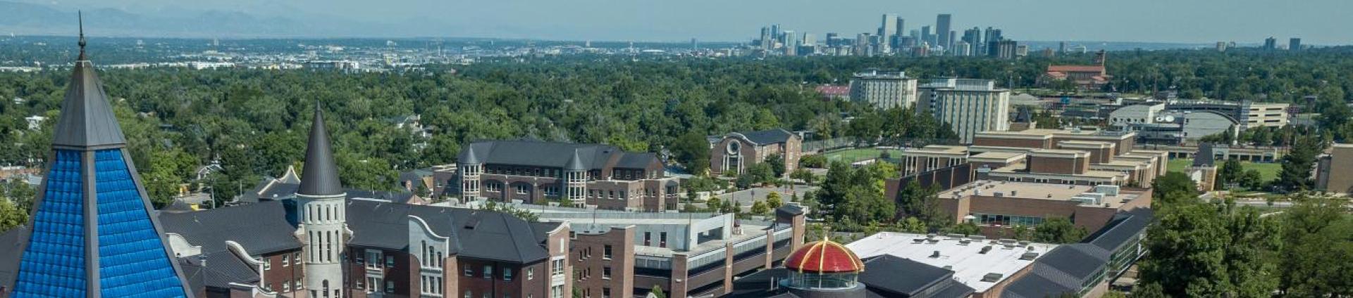 Skyline of DU with downtown Denver in background