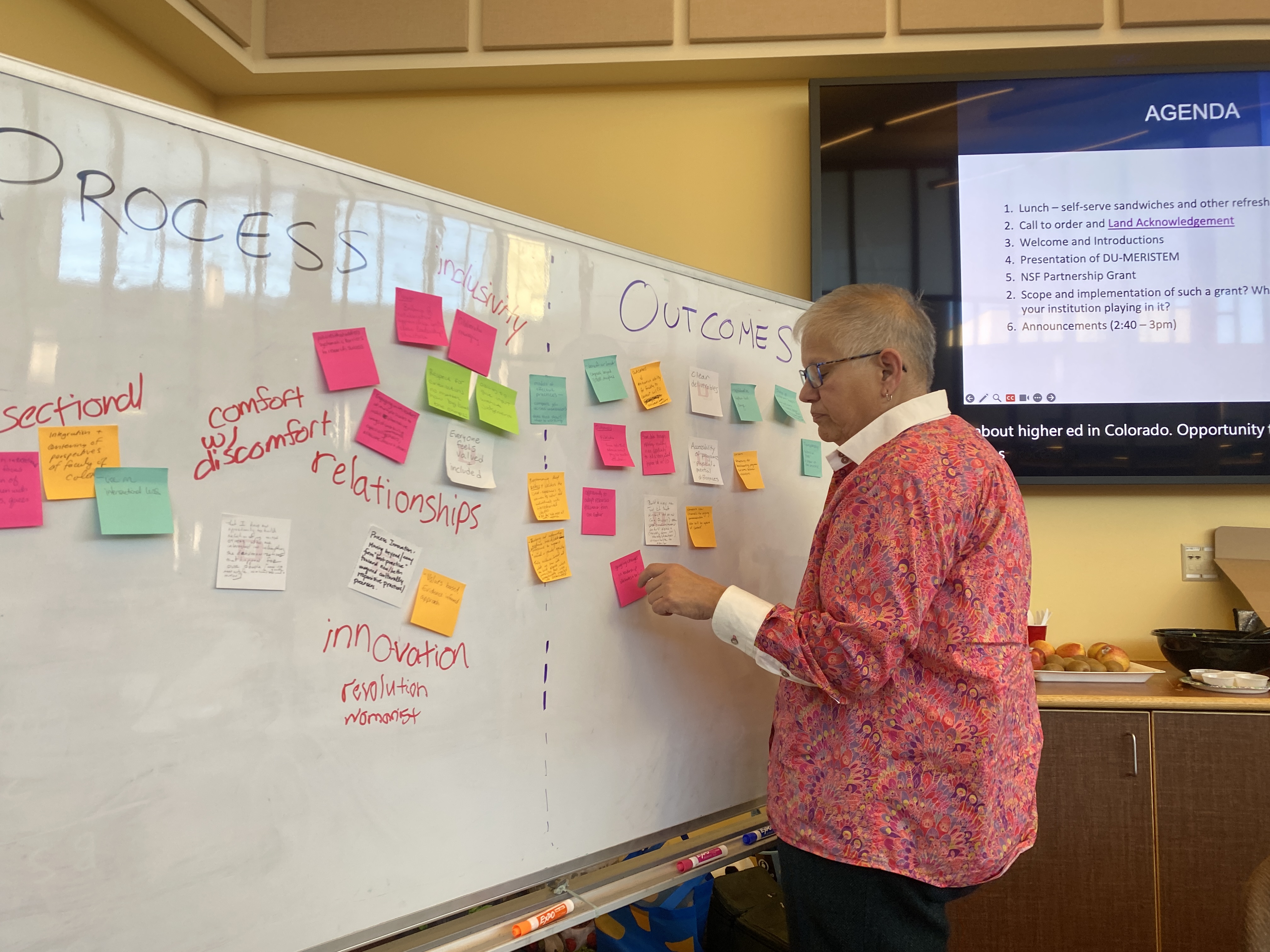 faculty participates in a whiteboard session